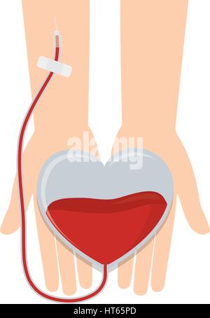 Hände halten Herz Transfusion Blutspende Stock Vektor