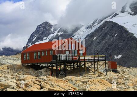 Mueller-Hütte im Mt. Cook (Aoraki) Nationalpark in Neuseeland Stockfoto