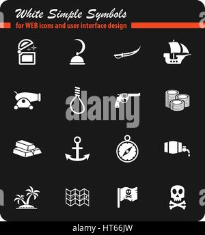 Piraten weiße einfache Symbole für Web-Icons und User-Interface-design Stock Vektor