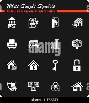 Immobilien weiße einfache Symbole für Web-Icons und User-Interface-design Stock Vektor