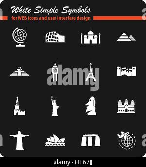 Reisen und fragt sich, weiße einfache Symbole für Web-Icons und User-Interface-design Stock Vektor