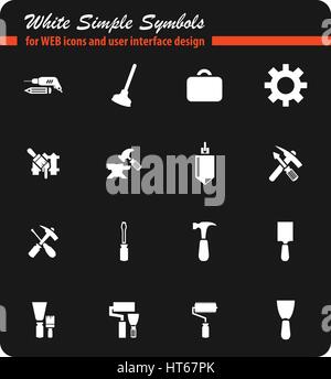 Arbeit Werkzeuge weiße Symbole einfach für Web-Icons und User-Interface-design Stock Vektor