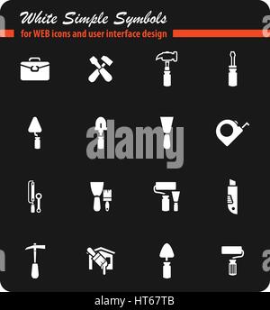 Arbeit Werkzeuge weiße Symbole einfach für Web-Icons und User-Interface-design Stock Vektor