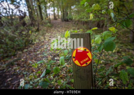 Ein seitenweg Zeichen auf einem Feldweg, Hoxne, Suffolk, Großbritannien. Stockfoto