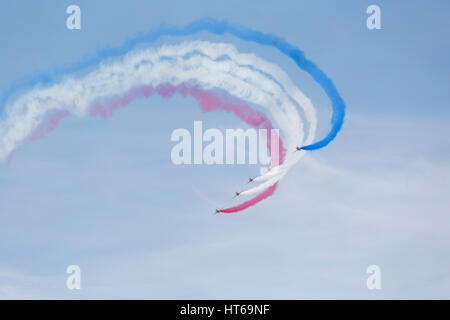 Farnborough Airshow 2014: Rote Pfeile im Airshow-Display. Stockfoto