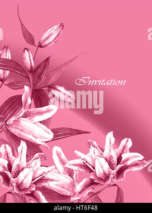 Tropische Bouquet von asiatischen rosa Lilien. Isoliert auf weißem Hintergrund. Mode oder Briefpapier, Gruß/Einladung Karte-Hawaii-Stil Stockfoto