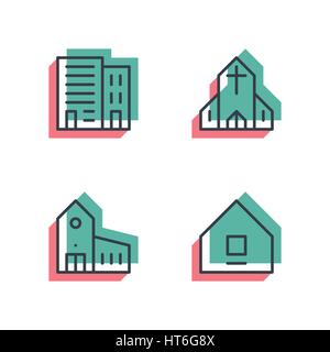 Anderes Haus, Gebäude-Icon-Set. Anaglyph 3d. Stock Vektor