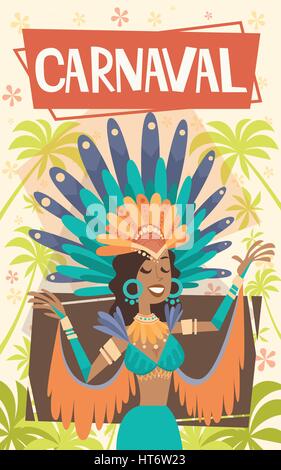 Brasilien-Karneval Latin Frau tragen helle Kostümfest traditionelle Rio Stock Vektor