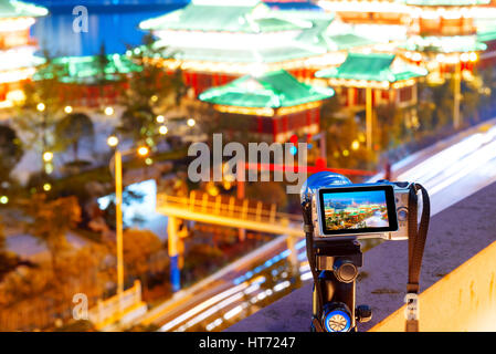 Nanchang Tengwang Pavillon in der Nacht, ist einer der chinesischen berühmten antiken Gebäude Stockfoto