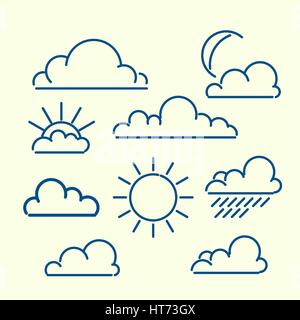 Meteorologische Icon-Set. Wolken-Sonne-Mond-Konturen. Vektor-illustration Stock Vektor