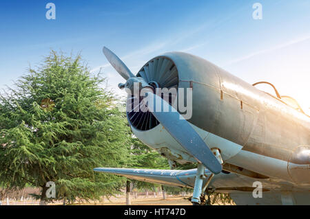 Verlassene alte Kämpfer-Flugzeug auf dem Boden Stockfoto