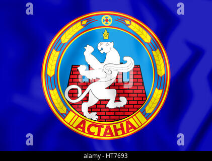 3D Flagge von Astana, Kasachstan. 3D Illustration. Stockfoto