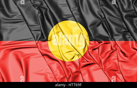 3D australische Aboriginal Flagge. 3D Illustration. Ansicht von vorne. Stockfoto