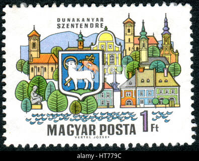 Ungarn - ca. 1969: Eine Briefmarke gedruckt in Ungarn, zeigt eine am Fluss Stadt im Komitat Pest - Szentendre, ca. 1969 Stockfoto