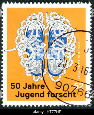 Deutschland - ca. 2015: Eine Briefmarke gedruckt in Deutschland, widmet sich den 50. Jahrestag des Wettbewerbs "Jugend forscht", ca. 2015 Stockfoto