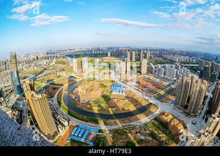 Eine Vogelperspektive eines großen Wohnhaus-Standortes in Nanchang, China. Stockfoto