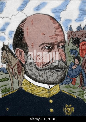 Spanischer general Manuel Pavia (1828-1895). Gravur. Porträt. Farbe. Stockfoto