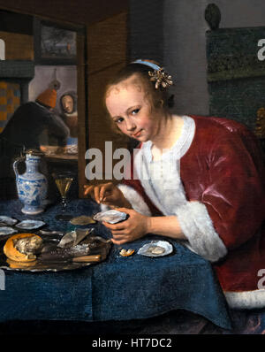 Mädchen essen Austern, Jan Steen, um 1660, Royal Art Gallery, Mauritshuis Museum, Den Haag, Niederlande, Europa Stockfoto