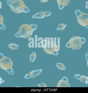 Nahtlose Muster mit Planeten mit Spulen Stock Vektor