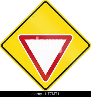 New Zealand Straßenschild PW-2 - Vorfahrt Zeichen voraus. Stockfoto