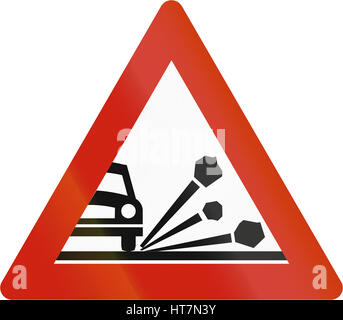 Norwegische Straße Warnschild - lose Späne. Stockfoto