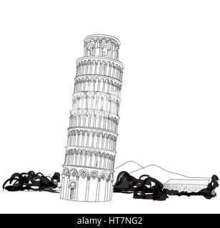 Turm von Pisa Hand gezeichnet Vector Illustration. Schiefe Turm von Pisa, Weltkulturerbe in Pisa, Toskana, Italien Stock Vektor