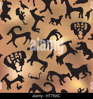 Alte ornament nahtlose Muster Höhle Tiere Silhouette Hintergrund Stock Vektor