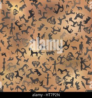 Antike Mittelmeer Skulptur nahtlose Muster. höhlenmalerei Tiere nahtlose Hintergrund. vector Art Illustration. Stock Vektor