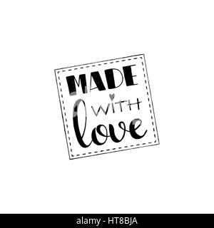 Gemacht mit Liebe handgeschrieben Schrift. Moderne Vektor handgezeichnete Kalligraphie isoliert auf weißem Hintergrund für Ihre Beschriftung oder Aufkleber design Stock Vektor