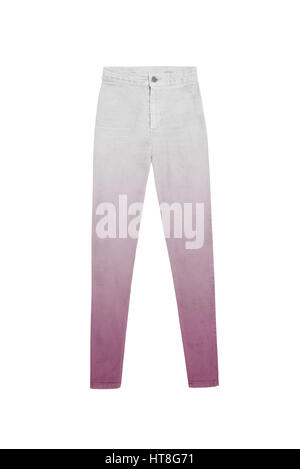 women'ss hohe Taille gradient Jeans Hose in grau und rot, isoliert auf weißem Hintergrund Stockfoto