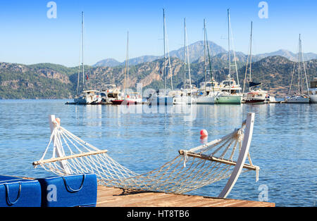 Harbourside Hängematte, Selimiye, Bozburun Halbinsel, Türkei Stockfoto