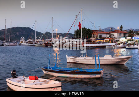 Abends Blick auf Hafen, Selimiye, Bozburun Halbinsel, Türkei Stockfoto