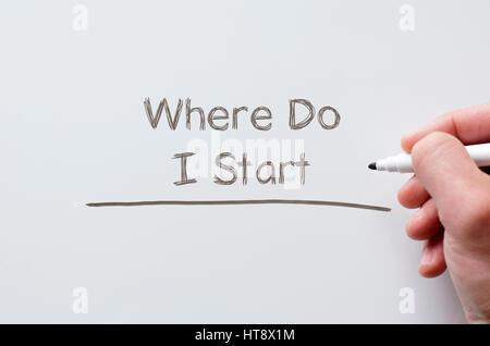 Menschliche Hand schreiben wo ich am Whiteboard fange Stockfoto