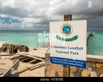 Zeichen für Columbus Landfall National Park Cockburn Town Grand Turk Turks und Caicos Insel Stockfoto