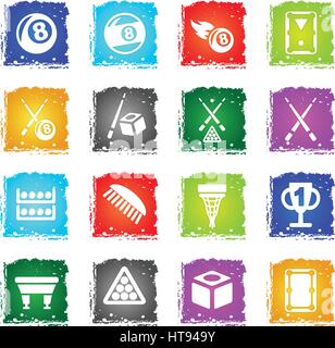 Billard-Web-Symbole im Grunge-Stil für User Interfacedesign Stock Vektor