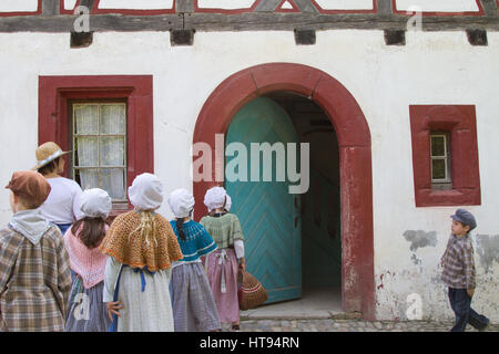 Im Ökomuseum d ' Alsace ist der größte lebende Freilichtmuseum in Frankreich und zeigt ein elsässisches Dorf aus dem frühen 20. Jahrhundert. Es veranschaulicht, was sind Stockfoto