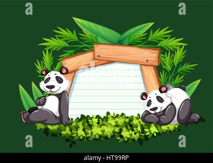 Grenze-Vorlage mit zwei Pandas illustration Stock Vektor