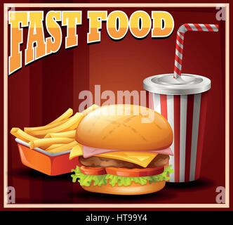 Fastfood auf Plakat Illustration festlegen Stock Vektor