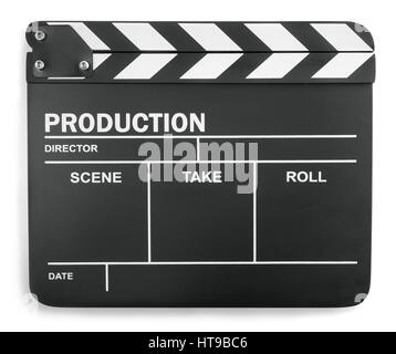 Clapper Board isoliert auf weißem Hintergrund Stockfoto