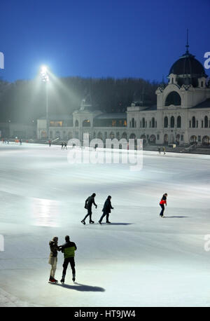 Die Eisbahn im Stadtwäldchen (Városliget), Budapest, Ungarn. Stockfoto