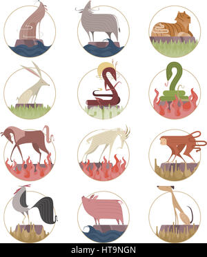Chinesischer Tierkreis Zeichen Symbol Symbole Stockfoto
