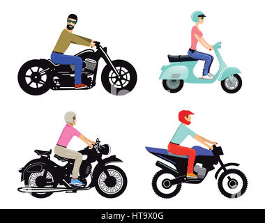Motorradfahrer auf verschiedene Arten und Modelle Stockfoto