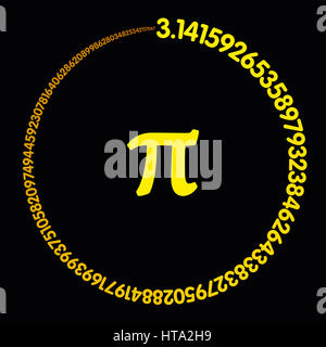 Goldene Zahl Pi. Hundert Ziffern der konstante einen gelb-farbigen Kreis bilden. Wert der unendliche Zahl Pi auf 99 Dezimalstellen genau Stockfoto