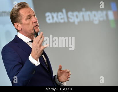 Berlin, Deutschland. 9. März 2017. Mathias Döpfner, der CEO von Axel Springer, auf einer Pressekonferenz, an der der Media Giant seine jährlichen Finanzbericht in Berlin, Deutschland, 9. März 2017 veröffentlicht. Foto: Britta Pedersen/Dpa-Zentralbild/Dpa/Alamy Live News Stockfoto