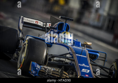 Barcelona, Spanien. 9. März 2017. MARCUS ERICSSON (SWE) braucht, um die Strecke in seinem Sauber C36-Ferrari am 7.Tag der Formel1 Prüfung am Circuit de Catalunya Credit: Matthias Oesterle/ZUMA Draht/Alamy Live News Stockfoto