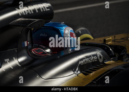 Barcelona, Spanien. 9. März 2017. JOLYON PALMER (GBR) braucht, um die Strecke in seinem Renault Sport RS17 am 7. Tag der Formel1 Prüfung am Circuit de Catalunya Credit: Matthias Oesterle/ZUMA Draht/Alamy Live News Stockfoto