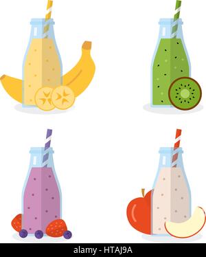 Satz von Smoothies in Gläsern Stock Vektor