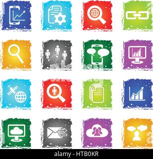 Daten, analytische und soziale Netzwerk-Web-Symbole im Grunge-Stil für User Interfacedesign Stock Vektor