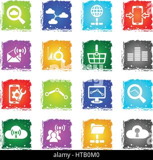 Daten, analytische und soziale Netzwerk-Web-Symbole im Grunge-Stil für User Interfacedesign Stock Vektor