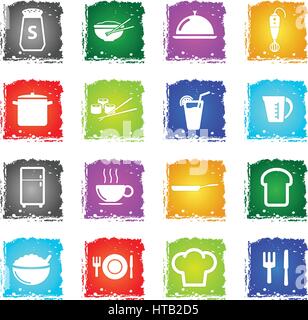 Essen und die Küche einfache Symbole im Grunge-Stil für User Interfacedesign Stock Vektor